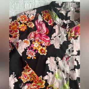 Natori 2pc Set Geisha Floral Print Pajamas Mandarin Style Collar Satin Luxury XL